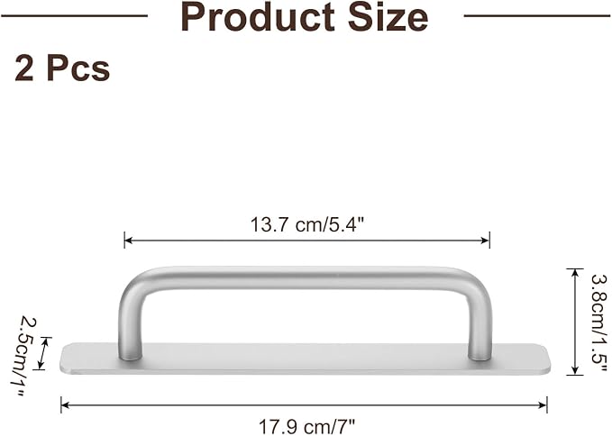 uxcell 2pcs Adhesive Cabinet Handle 7" No Drilling Closet Door Stick on Handle Drawer Pulls Aluminum Alloy for Kitchen Cupboard Window Sliding Closet Door, Silver Tone