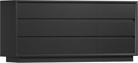 TEENFON 63" Dresser for Bedroom with 9 Drawers, Black Dresser with Metal Slide, Bedroom Dressers, Wood Dressers & Chests of Drawers for Bedroom, Hallway, Black