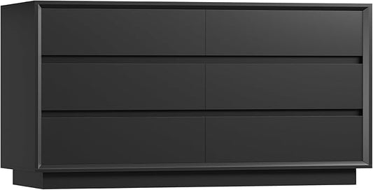 TEENFON 55" Dresser for Bedroom with 6 Drawers, Black Dresser with Metal Slide, Bedroom Dressers, Wood Dressers & Chests of Drawers for Bedroom, Hallway, Black