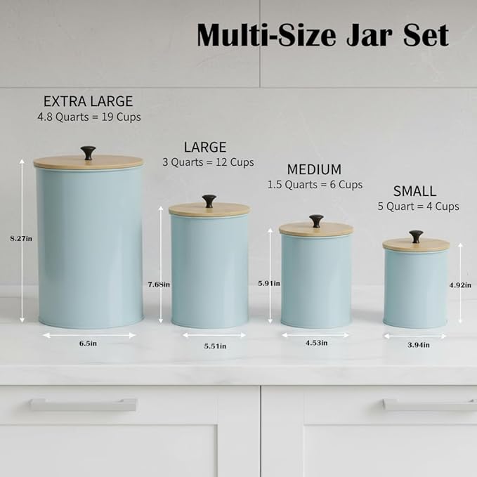 Canisters Sets for the Kitchen Set of 4 Kitchen Canisters for Countertop Airtight Black Flour and Sugar Containers with Bamboo Lids Labels and Marker for Pantry and Coffee Bar Decor