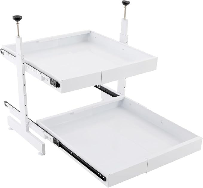 2-Tier Pull Out Cabinet Organizer, Pull out Drawers for Cabinets, No Drill Adjustable Roll Out Shelves Sliding Cabinet for Kitchen,Bathroom,Pantry,Under Sink Storage (White)