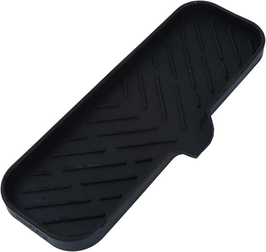MicoYang Silicone Soap Dish with Drain Spout — Self-Draining Double Sink Organizer Tray for Kitchen & Bathroom, Dispensers, Sponges & Soap Holder, Non-Slip & Dishwasher Safe, Black (Large, 12"×4")