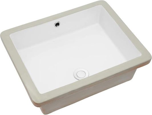 Lordear Undermount Bathroom Sink 20x16 Inch Undermount Rectangle White Porcelain Ceramic Bathroom Lavatory Vanity Sink Basin with Overflow