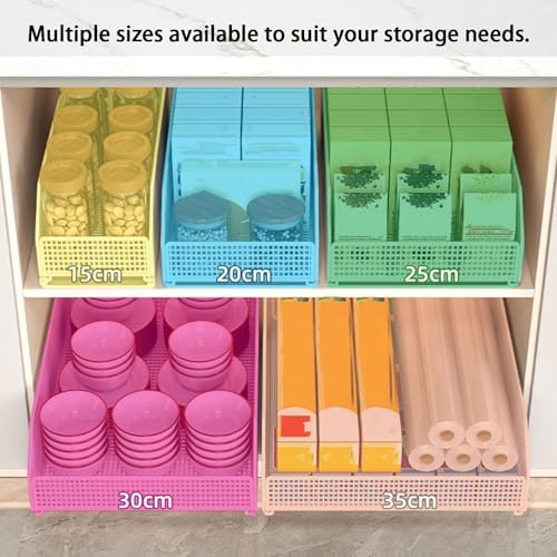 2 Pack Pull Out Cabinet Organizer - Slide Out Shelves for Kitchen, Bathroom & Bedroom Storage, No Drilling Required, Easy Install Pantry Organizer with Fixed Design