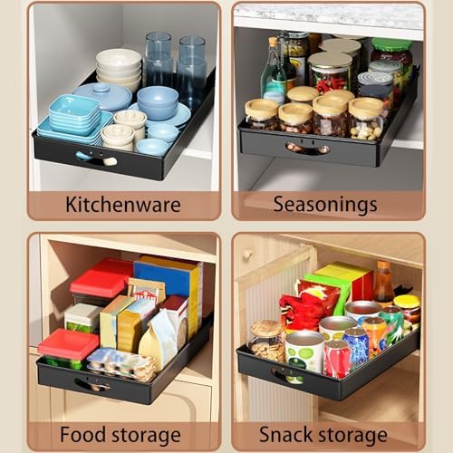 2 Pack Pull-Out Storage Organizers for Kitchen Cabinets, No-Drill Design, Chrome-Plated Steel, Ideal for Pantry and Bathroom Organization