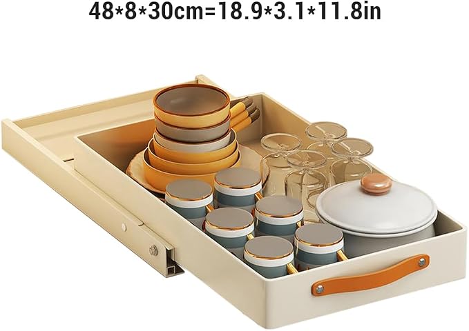 Pull Out Cabinet Organizer, Heavy Duty Slide Out Drawer, No Drill Pull Out Drawers, Sliding Pull-Out Pantry Shelves for For Cabinets, Roll out Shelf Storage for Kitchen Bathroom White（24cmW-48cmD）