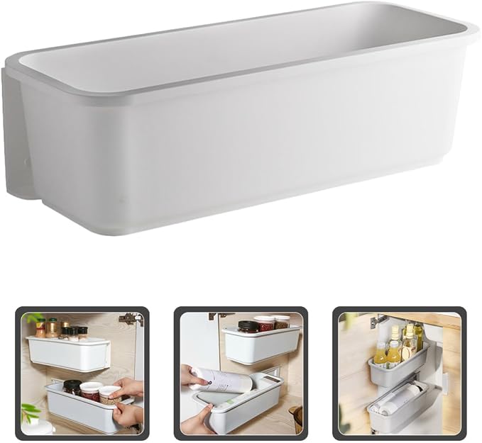 BESPORTBLE Pull-out Adhesive Wall Storage Organizer Bin Gray, No-drill Self-adhesive Cabinet Container for Kitchen and Bathroom Storage Rack Holder