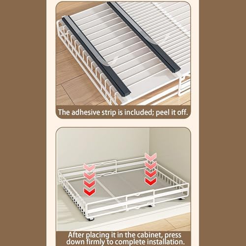 Expandable Pull-Out Cabinet Organizer (31-51cm) - Slide-Out Drawer with 3 Rails, Easy Installation (No Drill, Adhesive/Screw) - Roll-Out Shelves for Kitchen Storage