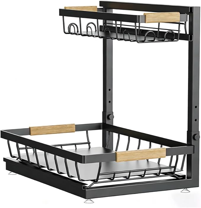 Expandable 2-Tier Under-Sink Organizer with Sliding Drawer – Adjustable Cabinet Storage Rack for Kitchen, Bathroom, Pantry, Heavy Duty Metal – Luxury Remedy