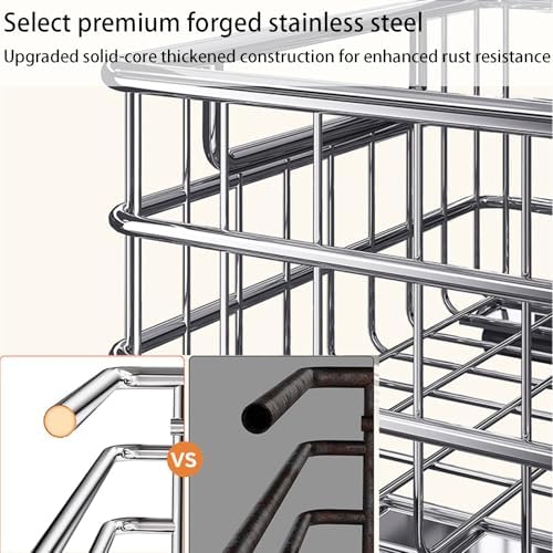 2-Pack Stainless Steel Pull-Out Cabinet Organizer, No Drilling Required, Adhesive Slide-Out Shelf with Silent Full-Extension Slides for Kitchen, Pantry, Bathroom Storage Solutions