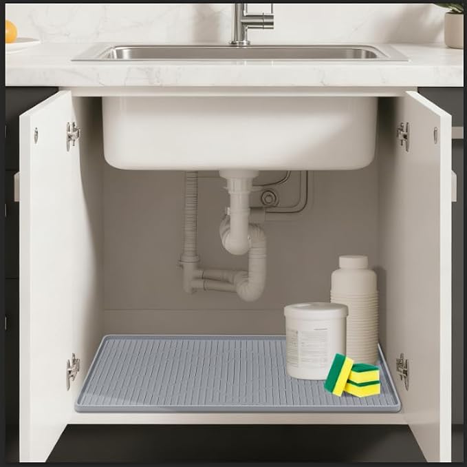 24" x 17" Under Sink Mat for Kitchen Lanstics Under Sink Organizer Waterproof Raised Edge Silicone Mat Sink Protector Silicone Organizers Tray for Kitchen Bathroom