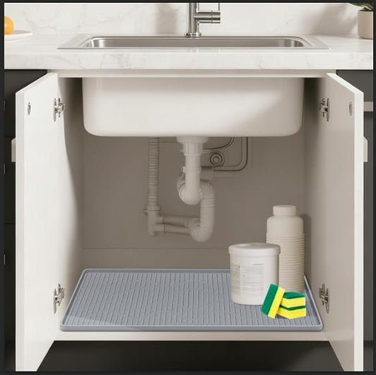 24" x 17" Under Sink Mat for Kitchen Lanstics Under Sink Organizer Waterproof Raised Edge Silicone Mat Sink Protector Silicone Organizers Tray for Kitchen Bathroom