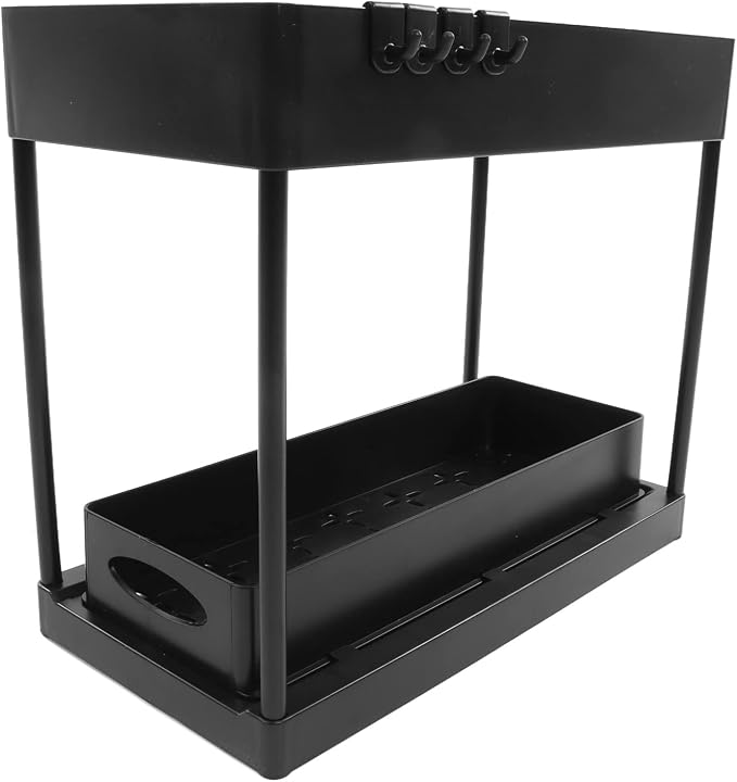 Slide Out Storage Basket Organizer Space Saving for Kitchen Bathroom (Black)