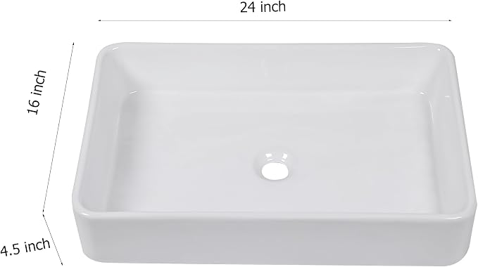 Mocoloo Rectangle Vessel Sink Above Counter 24"X16" Bathroom Sink Countertop White Porcelain Ceramic Lavatory Vanity Sink Basin