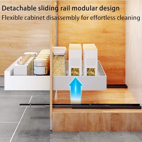 2 Pack Metal Pull Out Cabinet Organizer with Smooth Sliding Track, Removable Design for Easy Cleaning, No Drill Adhesive, Perfect for Kitchen, Pantry, Bathroom Storage