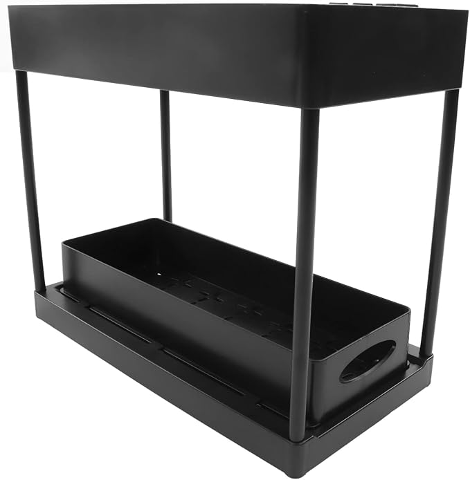 Slide Out Storage Basket Organizer Space Saving for Kitchen Bathroom (Black)