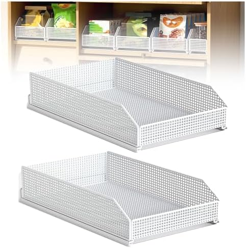 2 Pack Pull Out Cabinet Organizer Shelves, No Drill Slide Out Drawers, Pantry Storage Solution for Kitchen, Bathroom, Bedroom - Easy Install Sliding Shelves