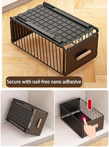 2 Pack Under Sink Pull Out Cabinet Organizer - No Drilling, Adhesive Strips, Silent Full Extension Slides for Easy Storage and Access - Slide Out Drawer Solution