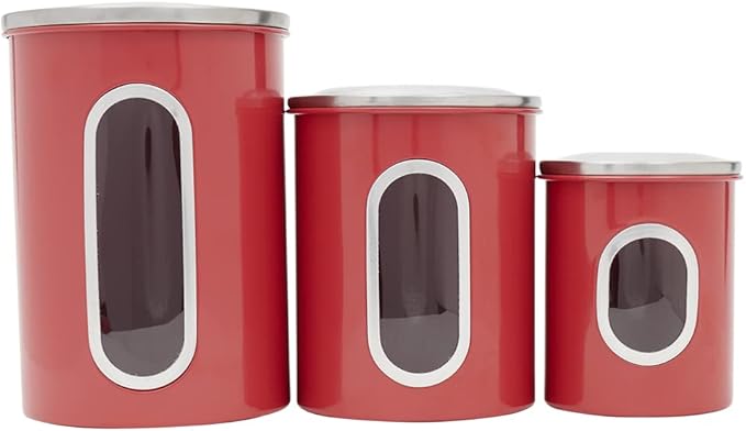 3 Piece Canister Set for the Kitchen by Home Basics | Kitchen Jars with Transparent Window | 3 Different Sizes | Kitchen Storage Containers with Silicone Gasket