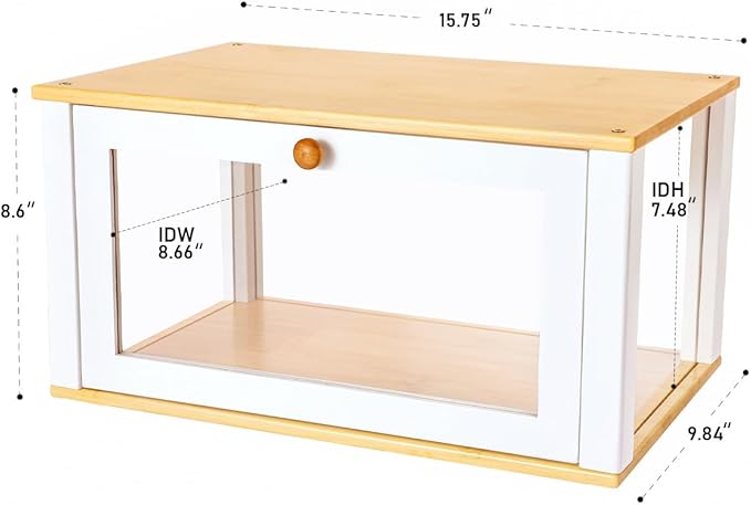 ETMI Glass Bread Box for Kitchen Countertop - Clear White Bread Box Pastry Display case Classic style
