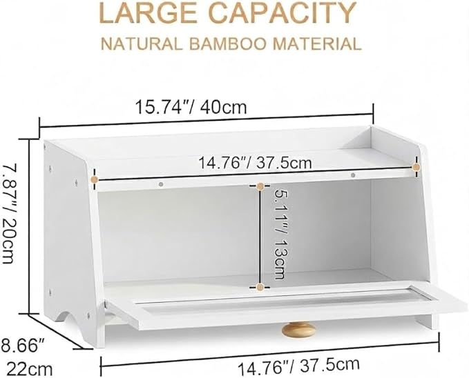 BAMBANG Bread Box for Kitchen Countertop, Bamboo Bread Box for Homemade Bread, Wooden Farmhouse Bread Storage Container, Large Breadbox Bread Bin Organizer for Counter Cabinet Pantry, White