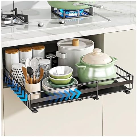 Expandable Pull-Out Cabinet Organizer (31-51cm) - Slide Out Drawers with 3 Rails, Easy Installation (No Drill), Durable Roll-Out Shelves for Kitchen Storage.