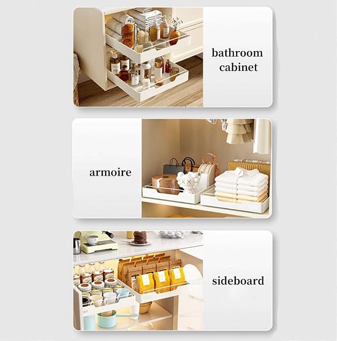 Pull Out Kitchen Cabinet niser Slide Out Drawers for Cupboards No Drill Extendable Storage Solution Easy Stick On Design 40cm Wide Pull Out Drawer System，Width 40cm