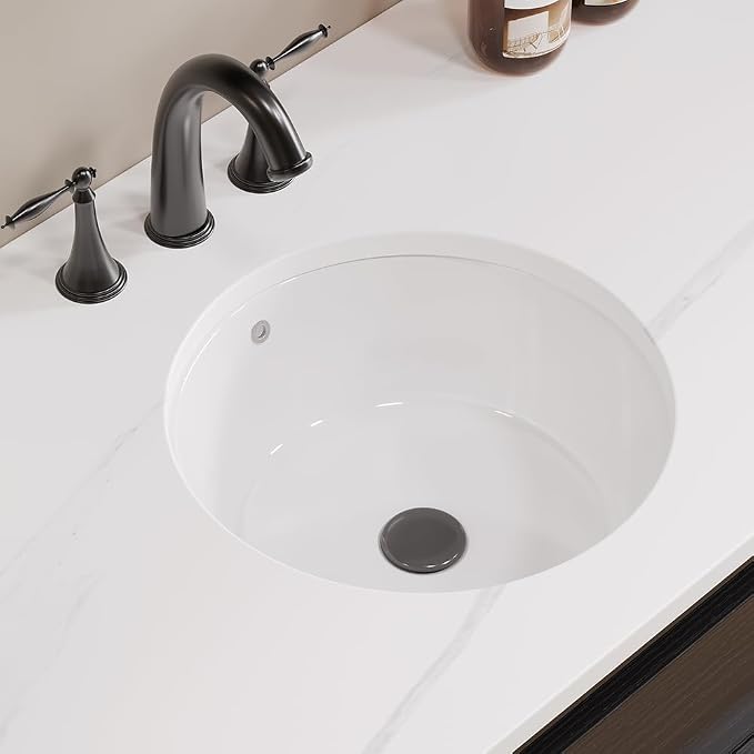 16"x16" Round Shape Undermount Bathroom Vessel Sink, Ceramic White Vanity Top Sink with Overflow