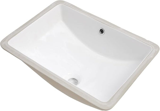 Lordear Rectangular Undermount Bathroom Sink 21x14 inch White Rectangle Bathroom Sinks Undermount White Porcelain Ceramic Lavatory Bathroom Vanity Sink with Overflow