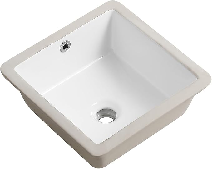 14 Inch Small Undermount Bathroom Sink White Ceramic Square Under Counter Bathroom Sink for Cabinet Porcelain Vanity Sinks,Overflow Type (13.8"x13.8")