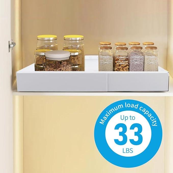Pull Out Cabinet Organizer, 33 Lbs Capacity Heavy Duty Slide Outs Drawers, Multi-purpose Pull-Out Storage Organizers, No Drill Adjustable Slide outs Drawers for Kitchen, Pantry (White)