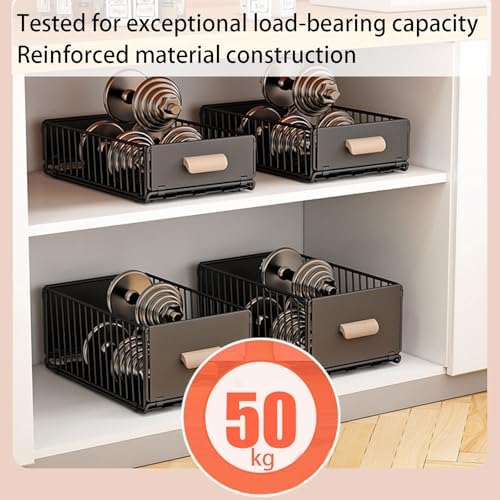 2 Pack Pull Out Cabinet Organizer No Drilling with Adhesive Strips, Silent Full Extension Slides, Slide Out Drawer for Kitchen/Bathroom Under Sink Storage Solutions