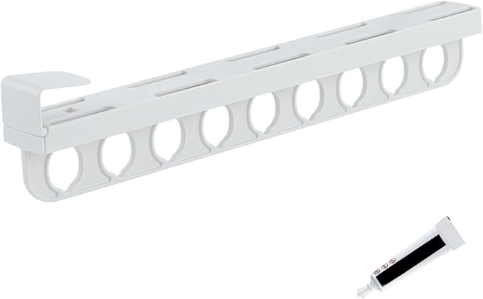 Closet Valet Rod Slide Out, 9 Holes Pull Out Closet Valet Rod - Smooth Silent Slide, No-drill Install, Space-saving Organizer, White