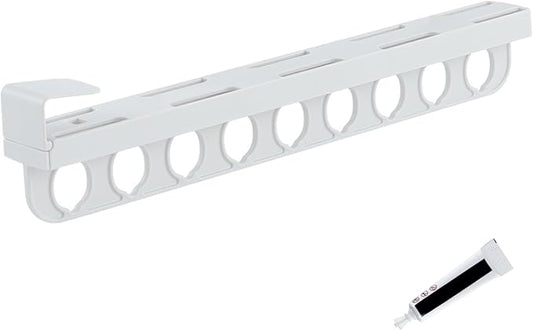 Closet Valet Rod Slide Out, 9 Holes Pull Out Closet Valet Rod - Smooth Silent Slide, No-drill Install, Space-saving Organizer, White