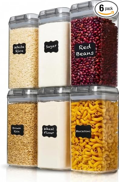 Shazo Airtight Food Storage Containers with Lids - 6 PC BPA Free Clear Plastic Cereal Containers with Easy Lock Lids for Kitchen and Pantry Organization for Snacks and Pasta - 1.2L