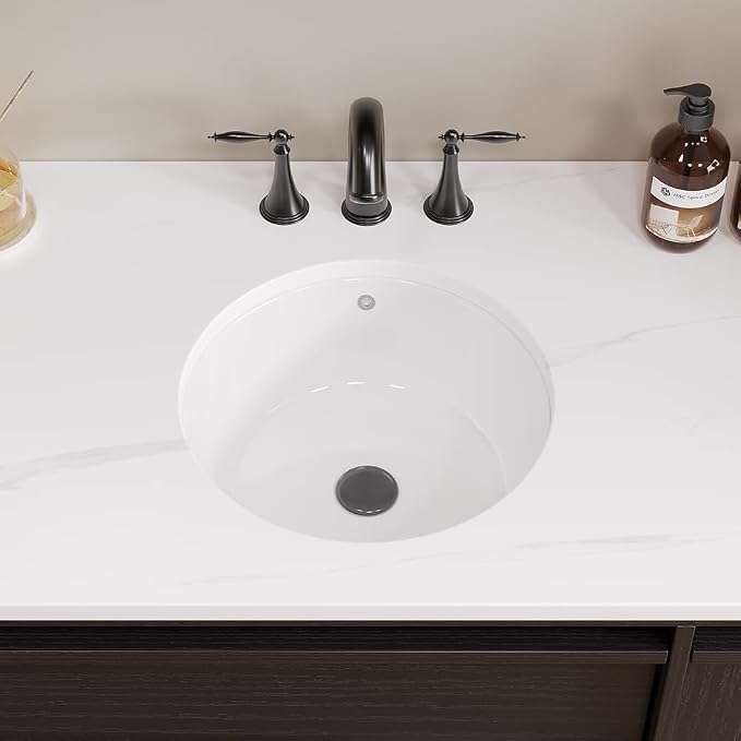 16"x16" Round Shape Undermount Bathroom Vessel Sink, Ceramic White Vanity Top Sink with Overflow