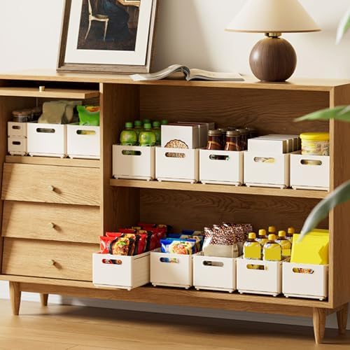 Extendable Pull-Out Cabinet Organizer, Depth Adjustable 28-48cm/11-19, Stackable Retractable Foldable Plastic Storage Bins, No Drilling, Perfect for Kitchen & Bathroom Pantry