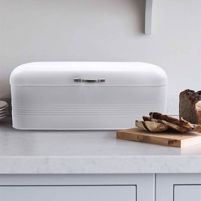 Brightalk Large Bread Box for Kitchen, Metal Bread Storage Bin with Lid, 16.3"x9"x6.7", White