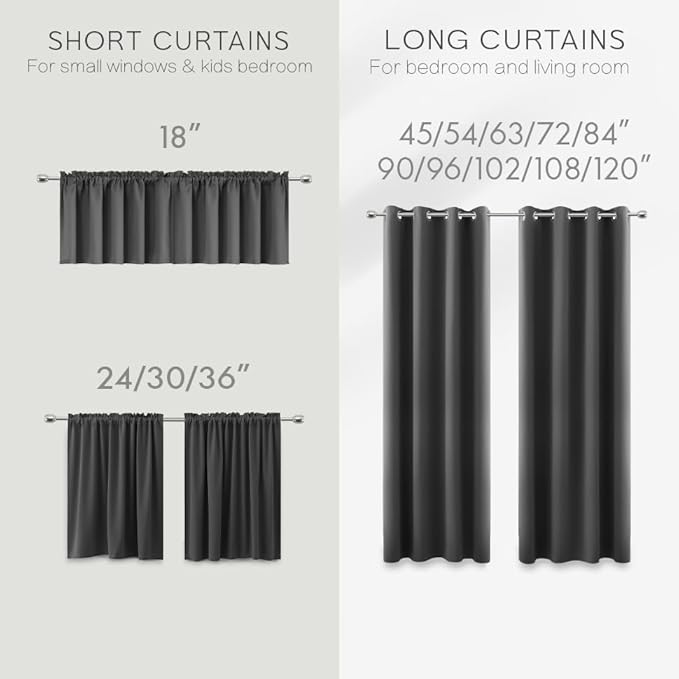 30 Inch Small Curtains for Windows, Blackout Short Half Curtains for Kitchen Bathroom, Dark Grey, Wide 34 x 30 in Length