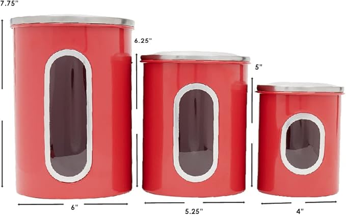 3 Piece Canister Set for the Kitchen by Home Basics | Kitchen Jars with Transparent Window | 3 Different Sizes | Kitchen Storage Containers with Silicone Gasket