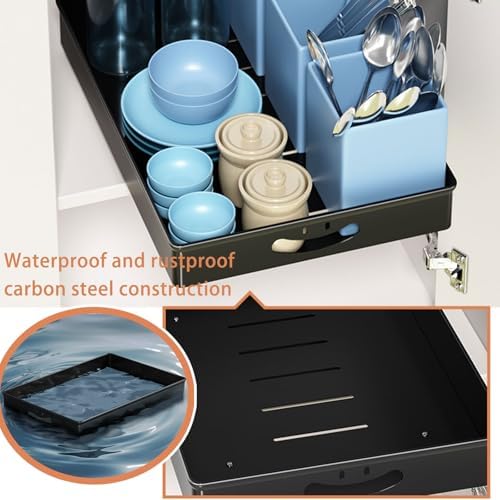 2 Pack Pull-Out Storage Organizers for Kitchen Cabinets, No-Drill Design, Chrome-Plated Steel, Ideal for Pantry and Bathroom Organization