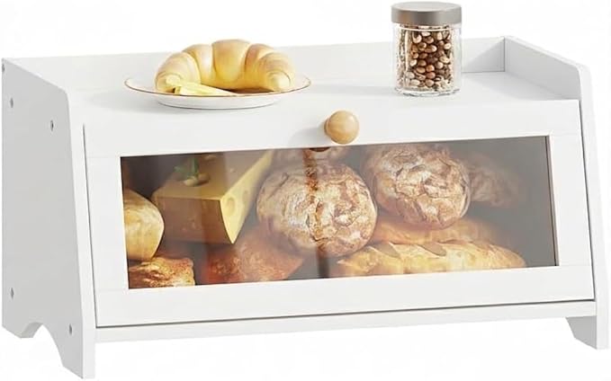 BAMBANG Bread Box for Kitchen Countertop, Bamboo Bread Box for Homemade Bread, Wooden Farmhouse Bread Storage Container, Large Breadbox Bread Bin Organizer for Counter Cabinet Pantry, White