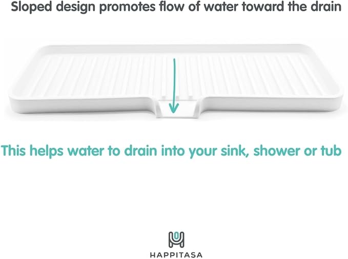 Silicone Soap Dish Tray and Sponge Holder with Drain Chute, Rectangular, Kitchen and Bathroom Sink Organizer (White, 12"x4")