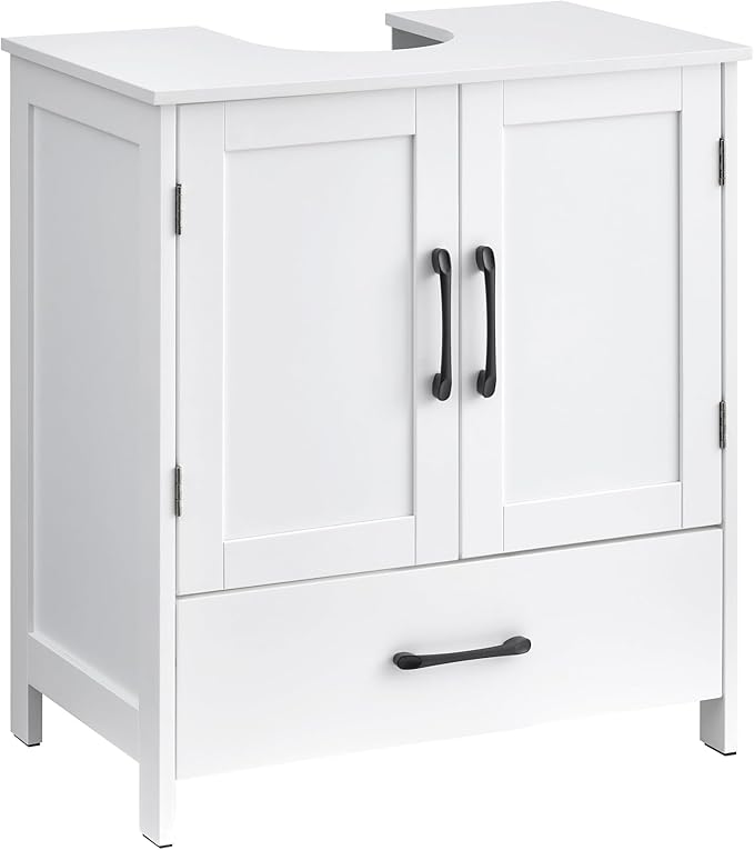Bathroom Vanity Sink Cabinet, Under Sink Storage Cabinet with 2 Doors, Waterproof Pedestal Sink Cabinet for Bathroom, Laundry Room, Kitchen, White with Drawer