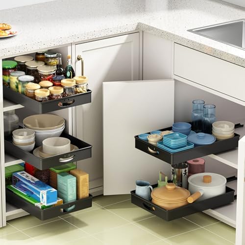 2 Pack Pull-Out Storage Organizers for Kitchen Cabinets, No-Drill Design, Chrome-Plated Steel, Ideal for Pantry and Bathroom Organization
