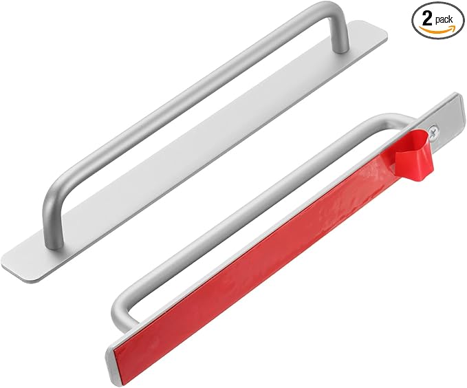 uxcell 2pcs Adhesive Cabinet Handle 9.6" No Drilling Closet Door Stick on Handle Drawer Pulls Aluminum Alloy for Kitchen Cupboard Window Sliding Closet Door, Silver Tone