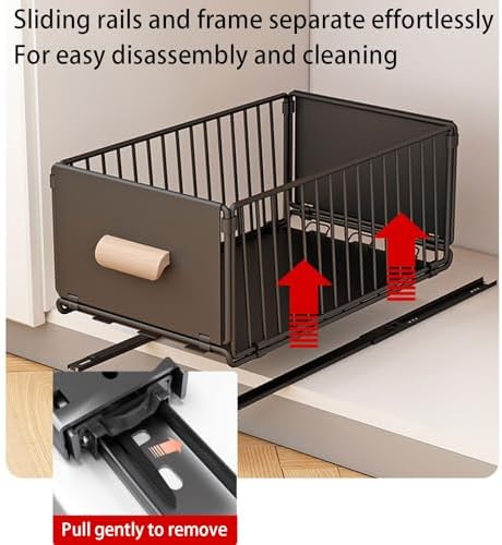 2 Pack Pull Out Cabinet Organizer No Drilling with Adhesive Strips, Silent Full Extension Slides, Slide Out Drawer for Kitchen/Bathroom Under Sink Storage Solutions