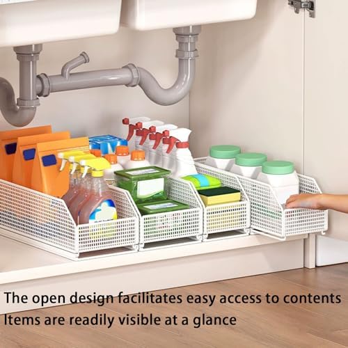2 Pack Pull Out Cabinet Organizer Shelves, Slide Out Drawers No Drilling, Pantry Storage Solutions for Kitchen, Bathroom, Bedroom, Maximize Space & Accessibility