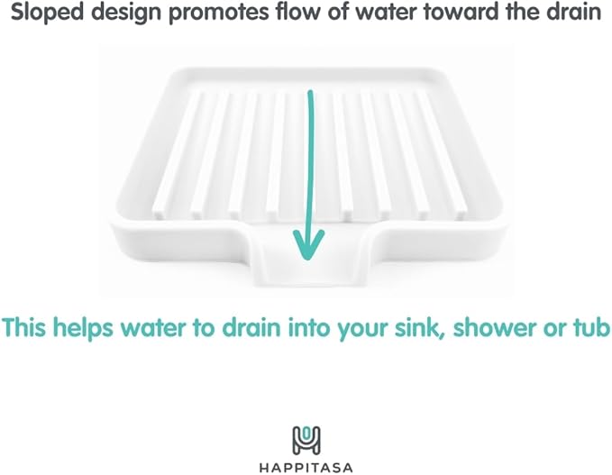 Silicone Soap Dish Tray and Sponge Holder with Drain Chute, Rectangular, Kitchen and Bathroom Sink Organizer (Light Grey, 5.2"x4" (Set of 2), 7.2 Ounces)