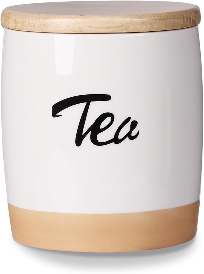 LEETOYI Ceramic Food Storage Containers with Lid,Modern Farmhouse Kitchen Decor, Countertop Food Storage Caddy Organizer, 33oz (Labeled Tea)